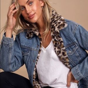 Levis denim jacket/lined with cheetah faux fur